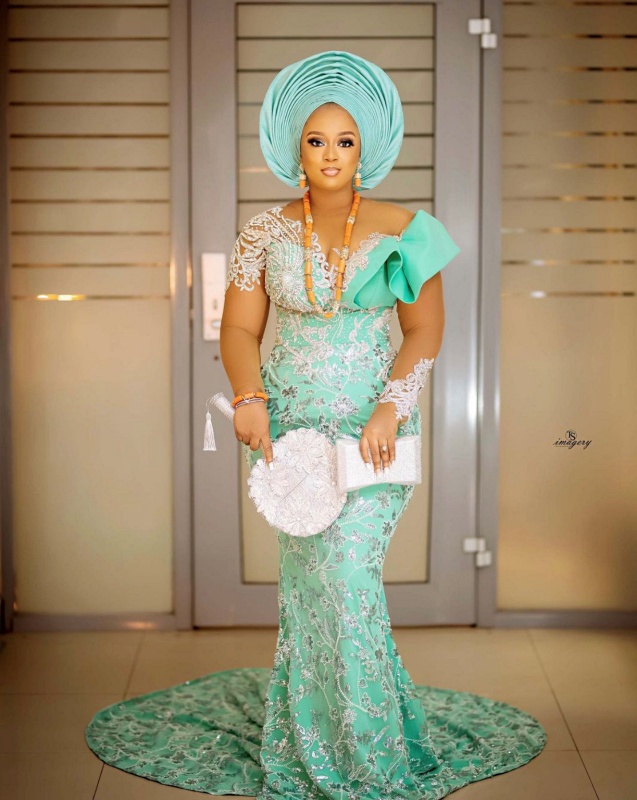 Traditional Nigerian African Mermaid Wedding Dresses Aso Ebi Hunter Green  Lace Applique Beaded Long Sleeve Bridal Reception Gown - Wedding Dresses -  AliExpress
