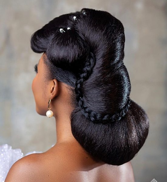 HairGuruStudios -Black Bridal wedding up-do hairstyle -OmaStyle Bride