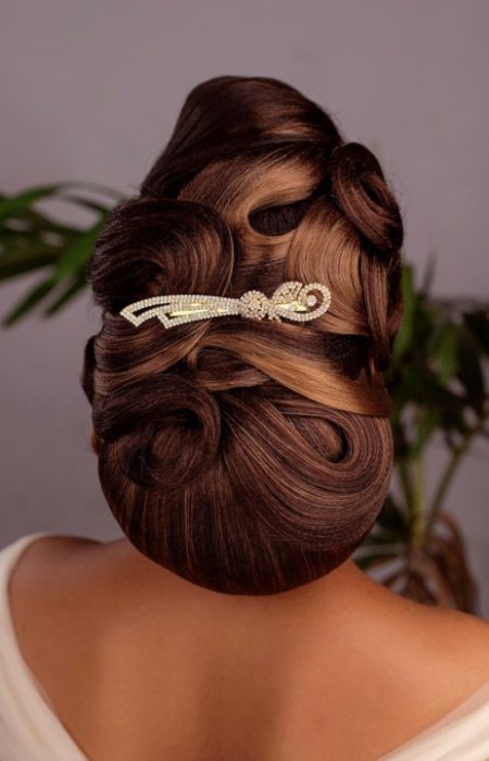 Black Bridal wedding up-do hairstyle -OmaStyle Bride